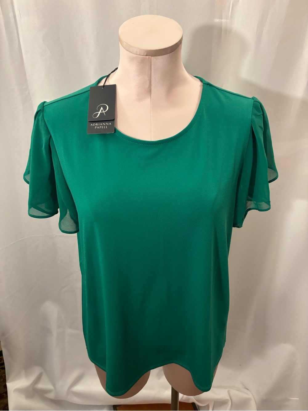 Adrianna Papell Emerald Green Flutter Sleeve Blouse